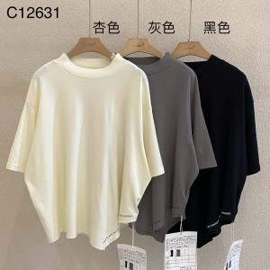 Losse-passend ontwerp Minimalistische Round Collar stijl Stijve mouw Casual Vaste kleur katoen en linnen oversized aangepaste 12631 T-Shirts