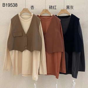 Losse-montage ontwerp Minimalistische ronde Collar stijl Stijve mouw Casual Vaste kleur katoen en linnen oversized aangepaste 19538 T-shirts + Waistcoats
