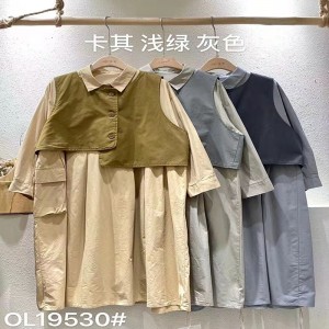Losse-fitting design Minimalistische stijlvolle Casual Solid Color Printed color katoen en linnen oversized custom 19530 Shirt Dresses + Waistcoat