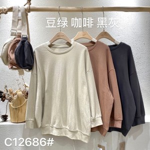 Lospassend ontwerp Minimalistische ronde collar stijl Gesnopte mouw Casual Vaste kleur katoen en linnen oversized aangepaste 12686 Sweatshirts