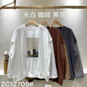 Lospassend ontwerp Minimalistische ronde collar stijl Gesnopte mouw Casual Vaste kleur katoen en linnen overspannen aangepaste 12709 Sweatshirts