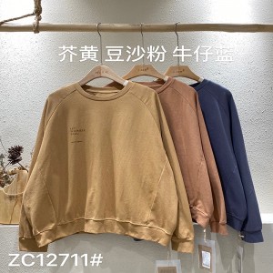 Lospassend ontwerp Minimalistische ronde collar stijl Gesnopte mouw Casual Vaste kleur katoen en linnen overspannen aangepaste 12711 sweatshirts